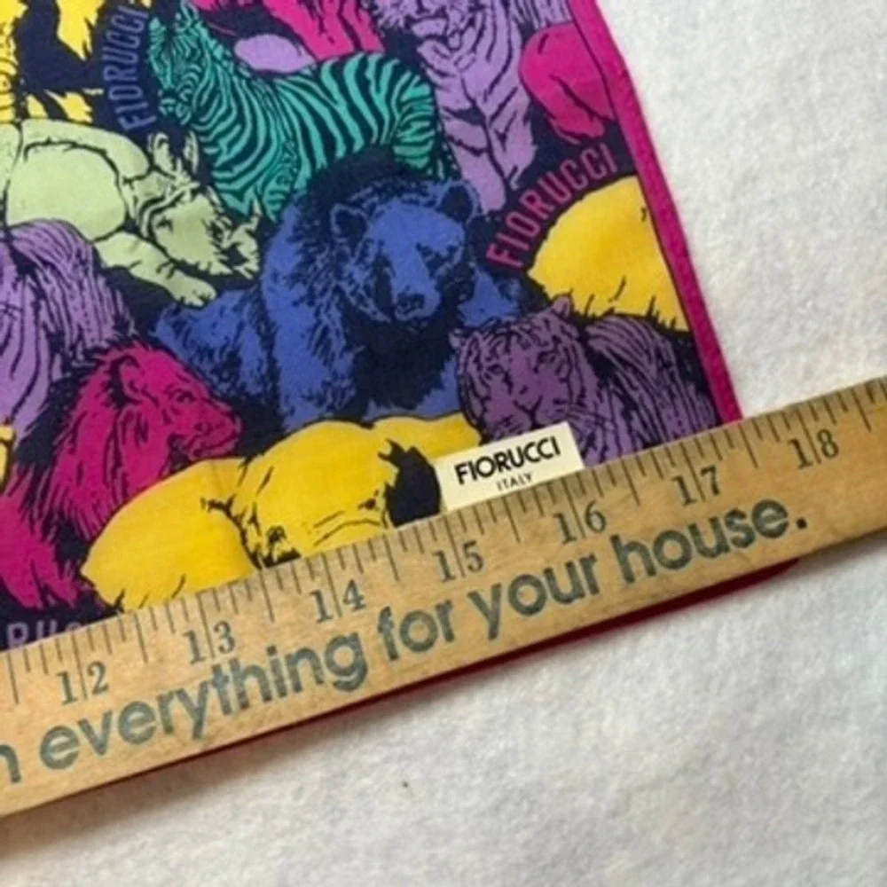 Vtg FIORUCCI Scarf Handkerchief Animal Safari Cotton Multi Color 17.5" - Picture 6 of 6